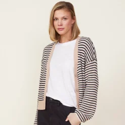 MONROW Merino Wool Cardigan DUSKWINTER/WHITEBLACKSTRIPES Shop